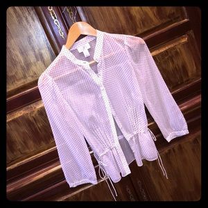 Loft petites white sheer black polka dot top